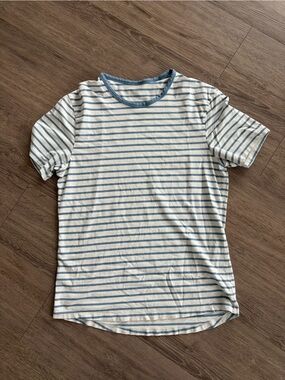 Lululemon Striped Crew Neck Tee in White and Light Blue
